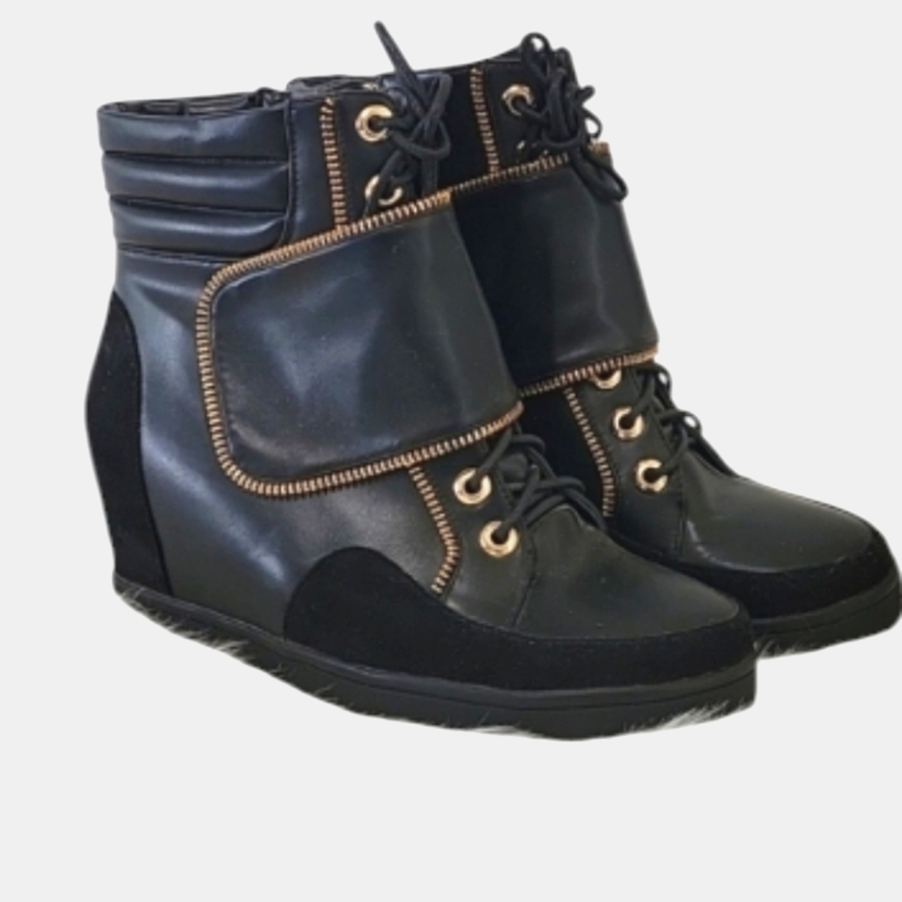 Baldi London black leather wedges boots women's size 9